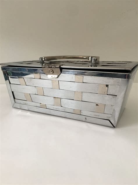 1950's metallic silver with metal sides square box purse|1950's Metal Purse .